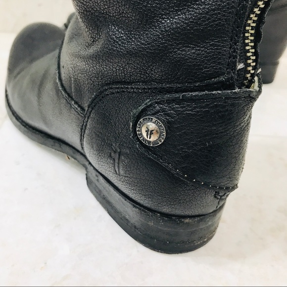 FRYE {6B} Boots Black Leather Knee-High Rear Zip - Picture 5 of 12